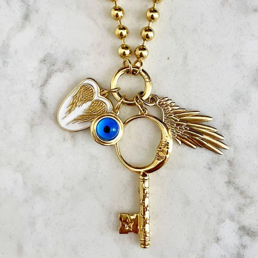 14K Yellow Gold Winged Key Necklace