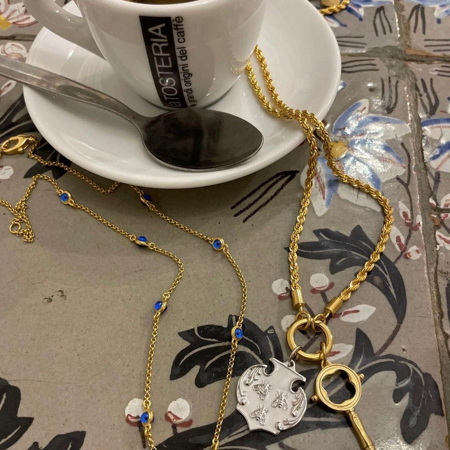 Evil Eye Cabochon Key Necklace  Fine jewelry solid silver gold-finish  necklaces bracelets earrings
